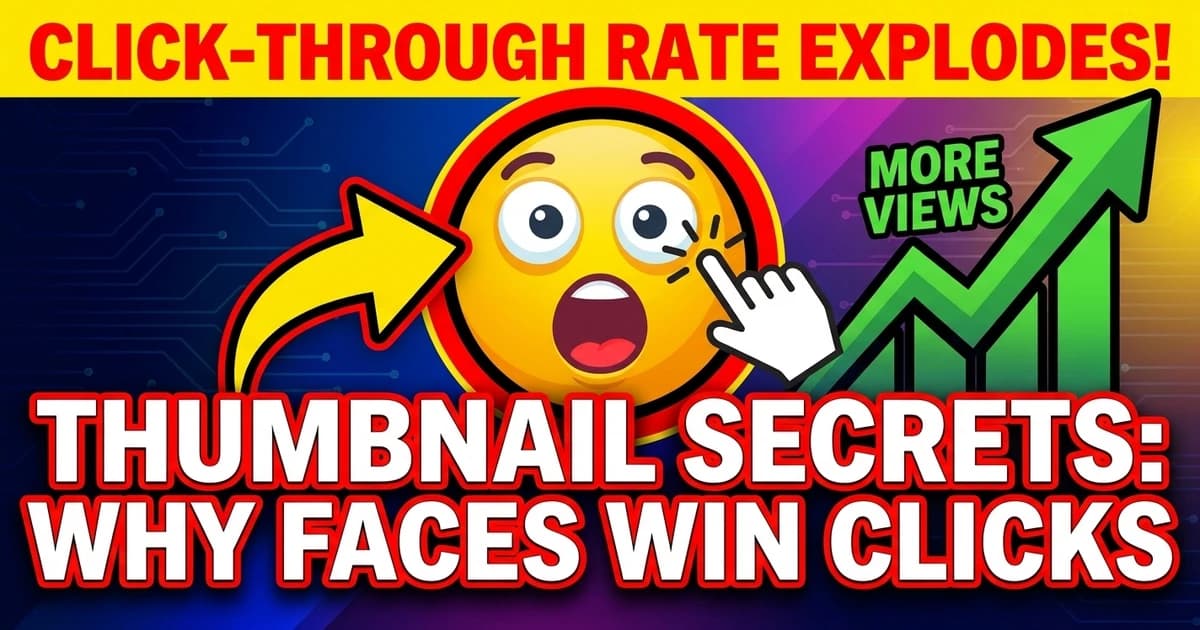 Why thumbnails with faces get more clicks — thumbnail secrets showing rising CTR graph and surprised face emoji