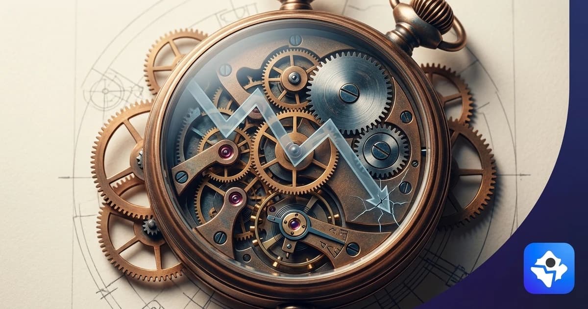 Engineering blog cover with vintage clockwork gears and brass details