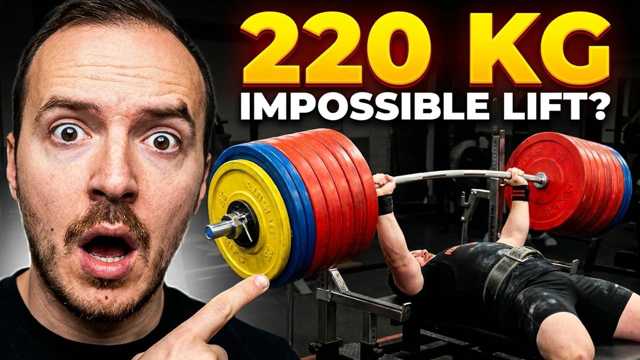 Fitness YouTube thumbnail of a lifter mid-deadlift with weight-plates close-up
