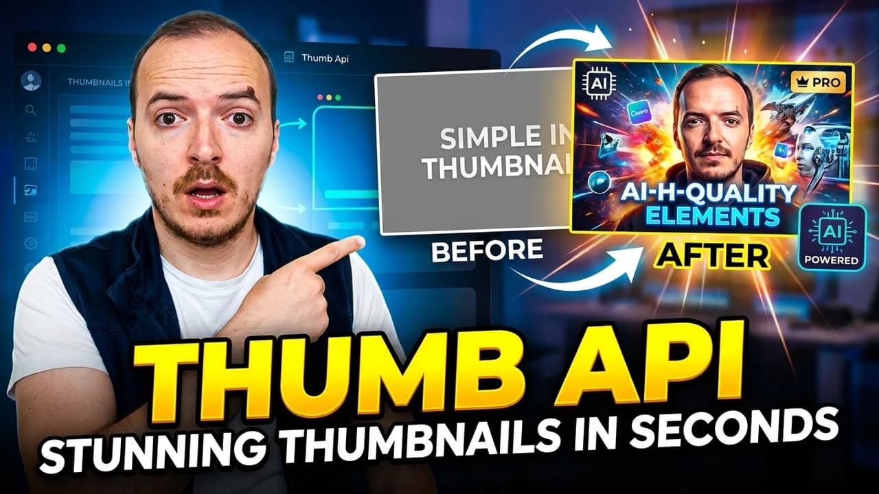 SaaS tutorial thumbnail with a presenter framed by purple gradient background